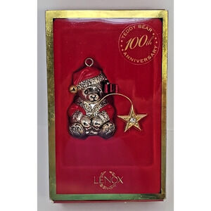 Lenox Silver Plated Teddy Bear Ornament -100th Anniversary Wish on a Star U249